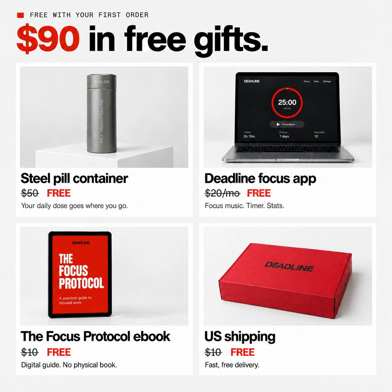 The four free gifts, $90 value, with your first order